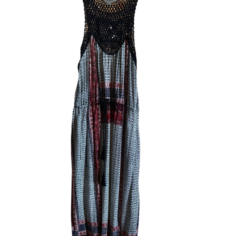 Lucky Brand Black and Red Patterned Maxi Dress